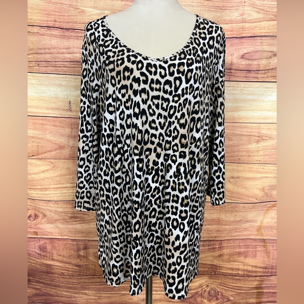 Chico’s Leopard Print Jersey Knit Pullover Tunic Top Sz 2